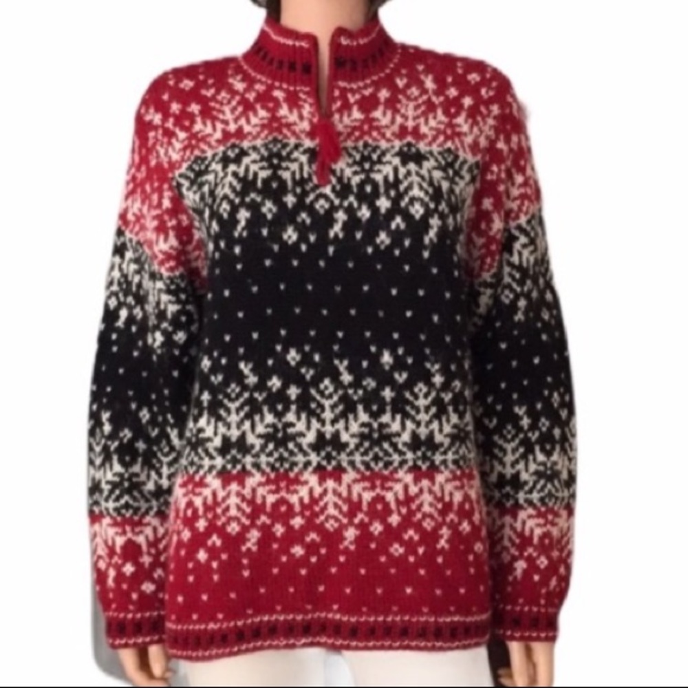 Chelsea Cambell Nordic Wool Mohair Winter Snowfall Zipper Front Sweater Size M